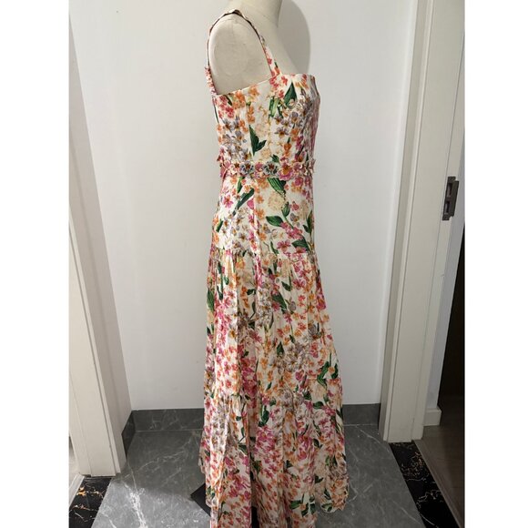 AGUA BY AGUA BENDITA Lima Jardiniera Tiered Floral Linen Maxi Dress - Picture 3 of 11